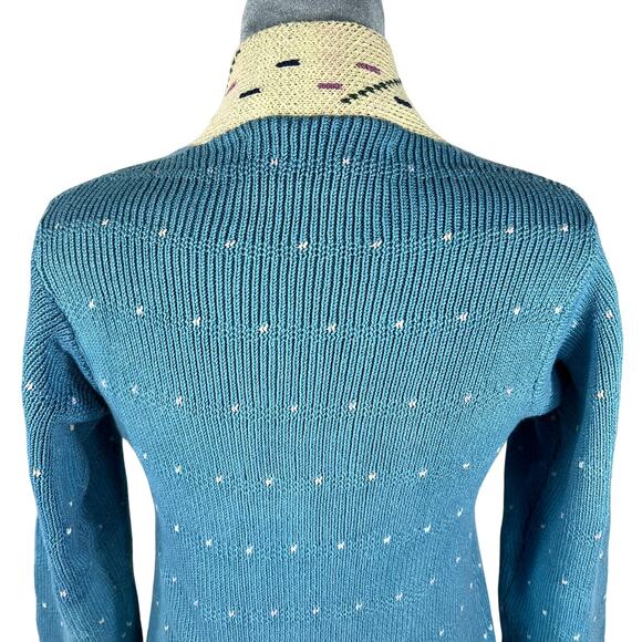Mai-Anju Open Cardigan Sweater Women's XS/Small* Blue Tan Shawl Neck Cottage VTG - Picture 5 of 10